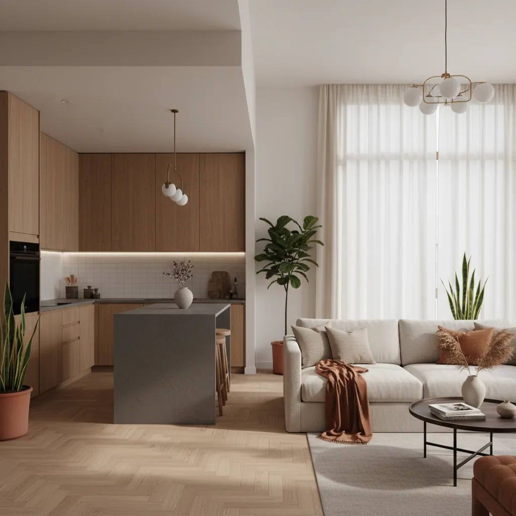 Reforma integral en un piso de Bilbao con cocina abierta, suelo de madera natural y mucha luz