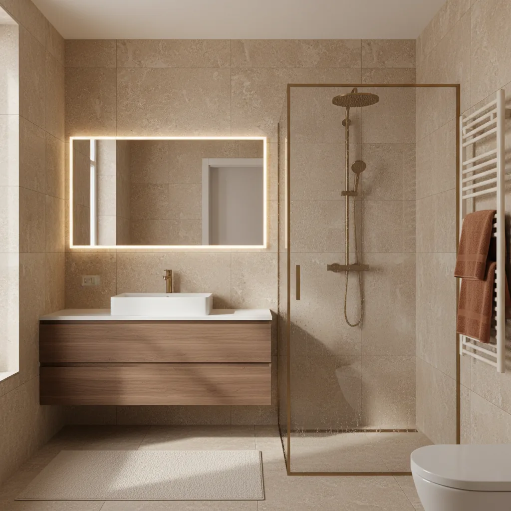 Baño reformado en Bilbao con ducha de obra y mueble suspendido