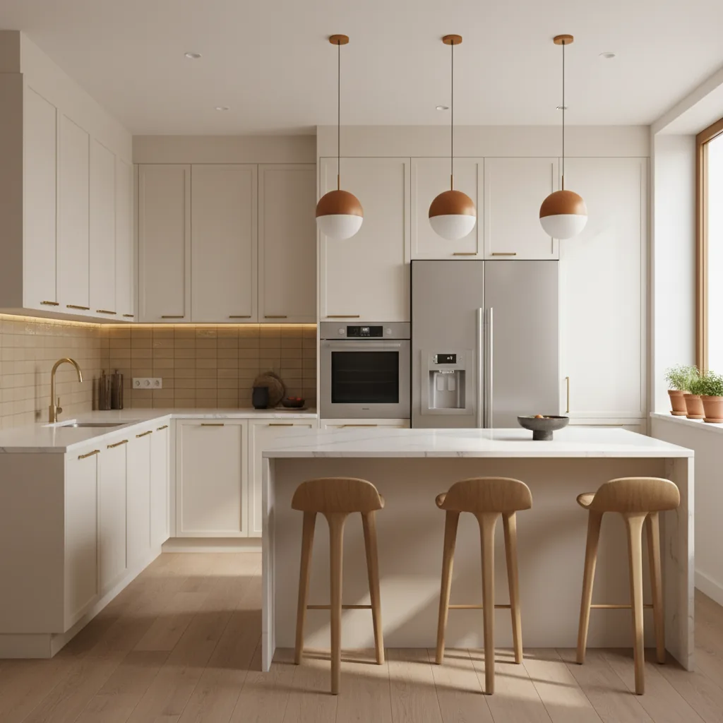 Cocina moderna reformada en Bilbao con isla central y encimera de cuarzo