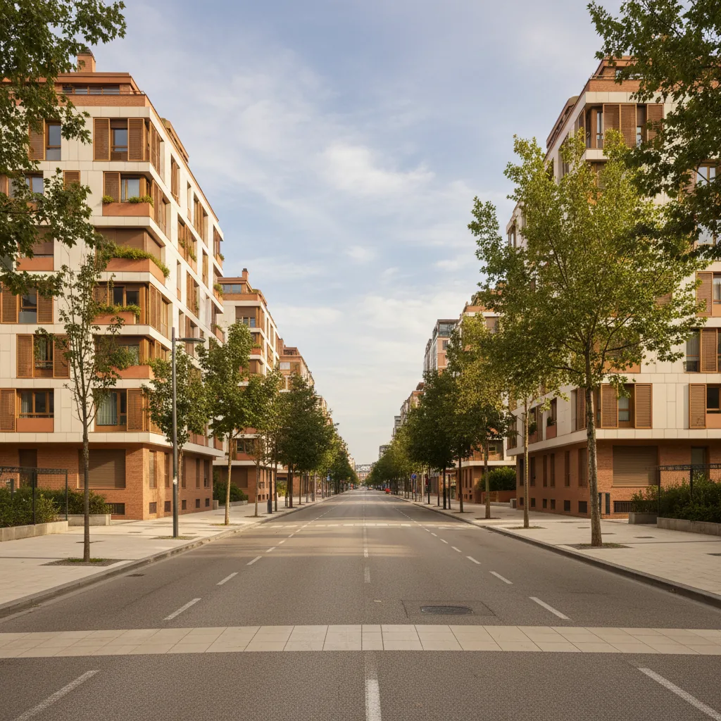 Vista de Basurto en Bilbao con edificios residenciales y zona del Hospital
