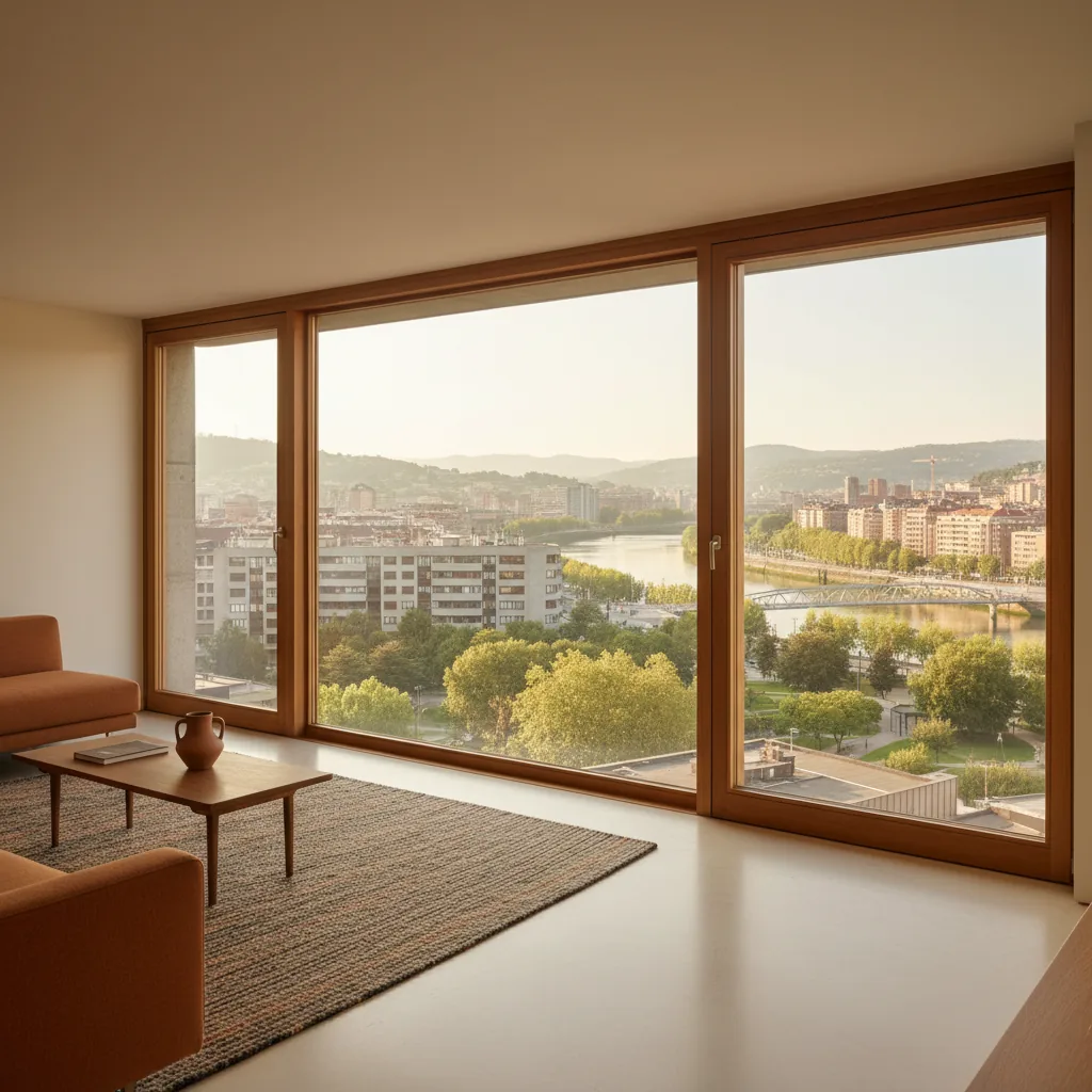 Vista de Deusto en Bilbao desde el río Nervión con bloques de viviendas