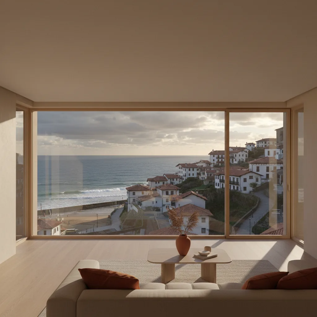 Vista de Algorta en Getxo con casas y vistas al mar Cantábrico