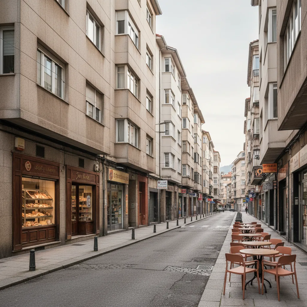 Calles de Rekalde en Bilbao con bloques de viviendas y comercios