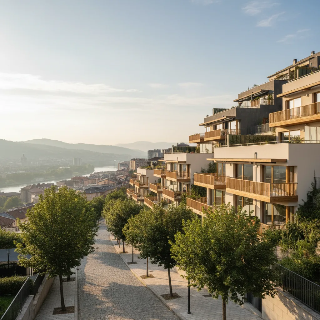 Vista de Uribarri en Bilbao con bloques de viviendas y zona residencial tranquila